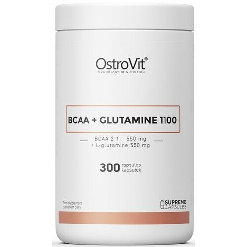 Аминокислоты BCAA (БЦАА), OstroVit, Supreme Caps BCAA + Glutamine 1100 mg, 300 капсул, Апельсин