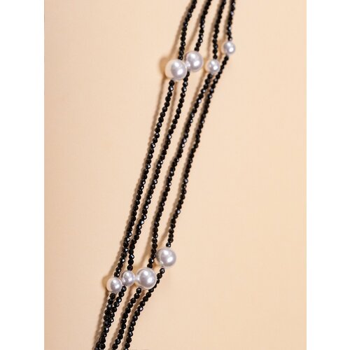 Колье - нить из шпинели и жемчуга, шпинель, длина 200 см, черный