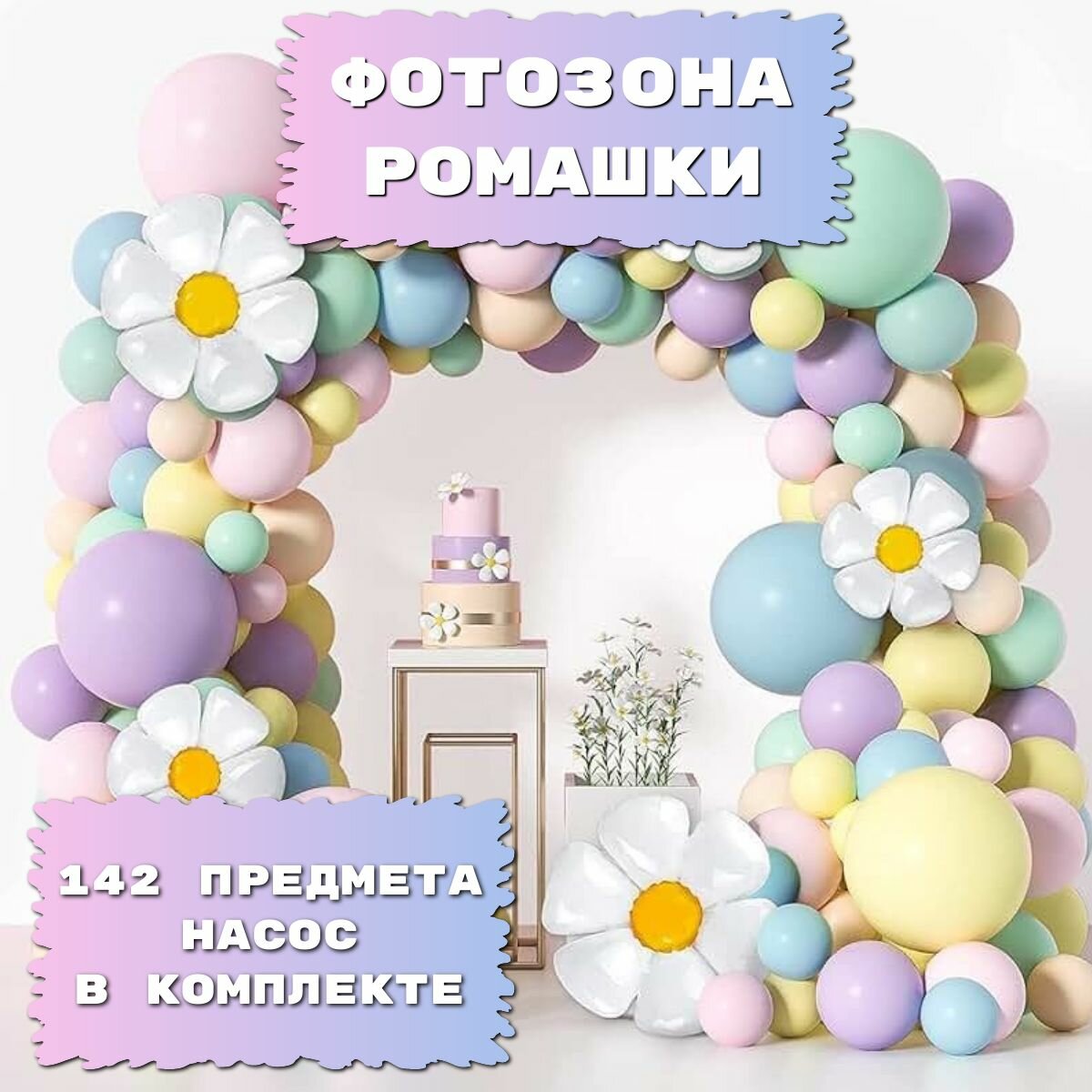 Фотозона на День Рождения, набор воздушных шаров для фотозоны (141 предмет) с ручным насосом