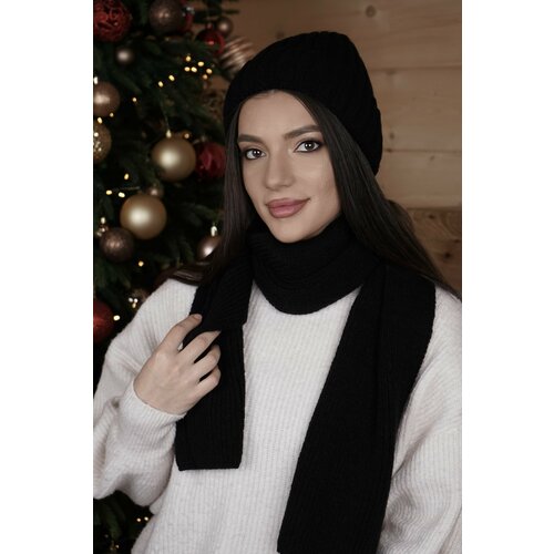 фото Комплект шапка и шарф зимняя teplota brand, 2 предмета, размер one size, черный нет бренда