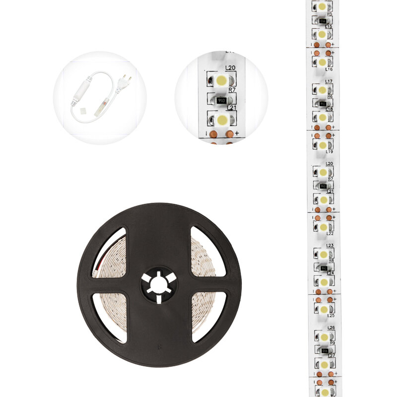 Светодиодная лента SMD 3528, 8 мм,120 LED/m, 12V, цвет: белый (5 м)