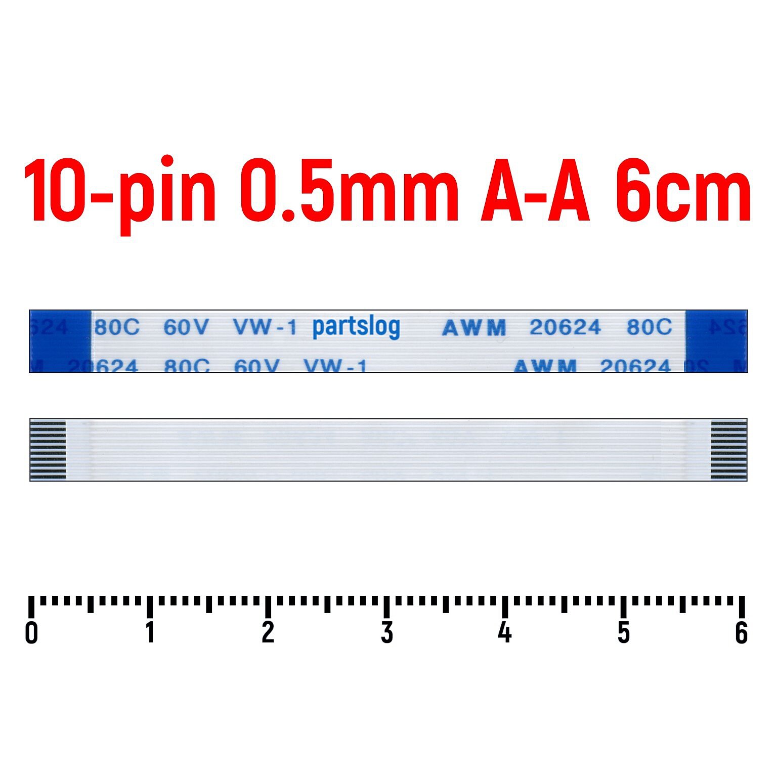 Шлейф FFC 10-pin Шаг 0.5mm Длина 6cm Прямой A-A