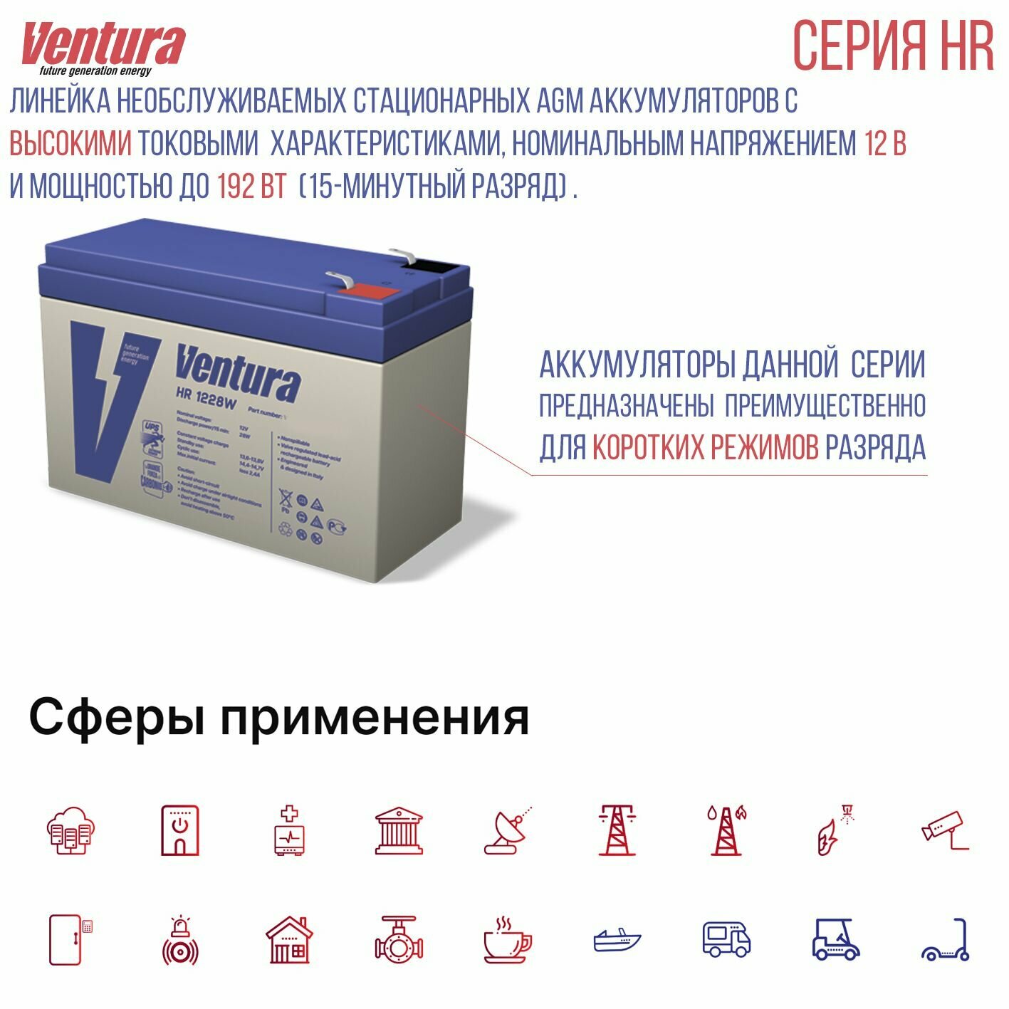 Аккумуляторная батарея Ventura HR 1228W 12В 7 А·ч