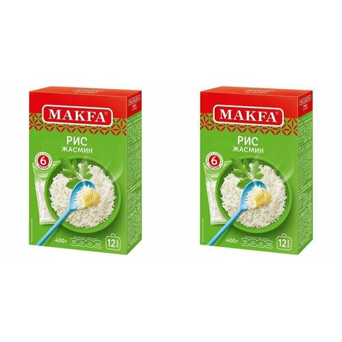Makfa Крупа рис шлифованный Жасмин, 6 пакетов, 400 г, 2 уп