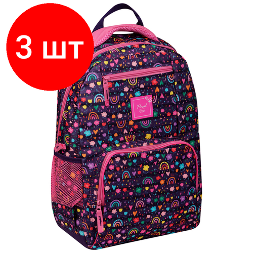 комплект 2 шт рюкзак artspace freedom soft blooming 38 31 16см 1 отделение 3 кармана Комплект 3 шт, Рюкзак ArtSpace School Floral, 44*31*16см, 1 отделение, 4 кармана, уплотненная спинка