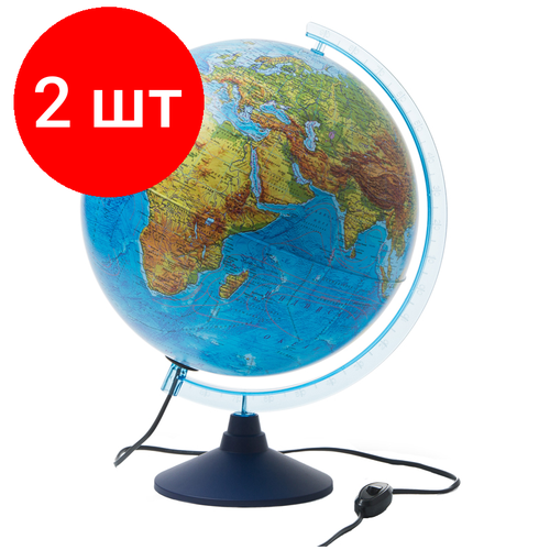 Комплект 2 шт, Глобус физико-политический Globen, 32см, с подсветкой на круглой подставке