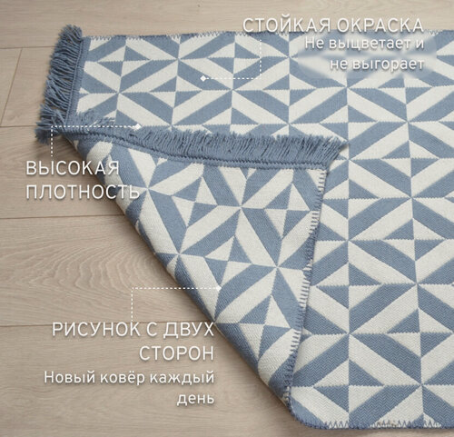 Изображение товара Ковер безворсовый на пол турецкий Килим, 80х150, серый