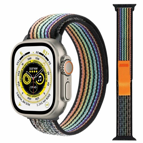 Ремешок нейлоновый Trail Loop для смарт-часов Apple Watch Series 1-9 и Ultra 42/44/45/49 мм, X9 Pro2 / X9+ Ultra2 / X8 Pro+, 06 черная радуга