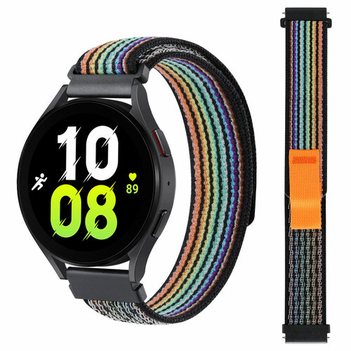 Ремешок нейлоновый Trail Loop для часов 20 мм Garmin, Samsung Galaxy Watch, Huawei Watch, Honor, Xiaomi Amazfit, 06 черная радуга