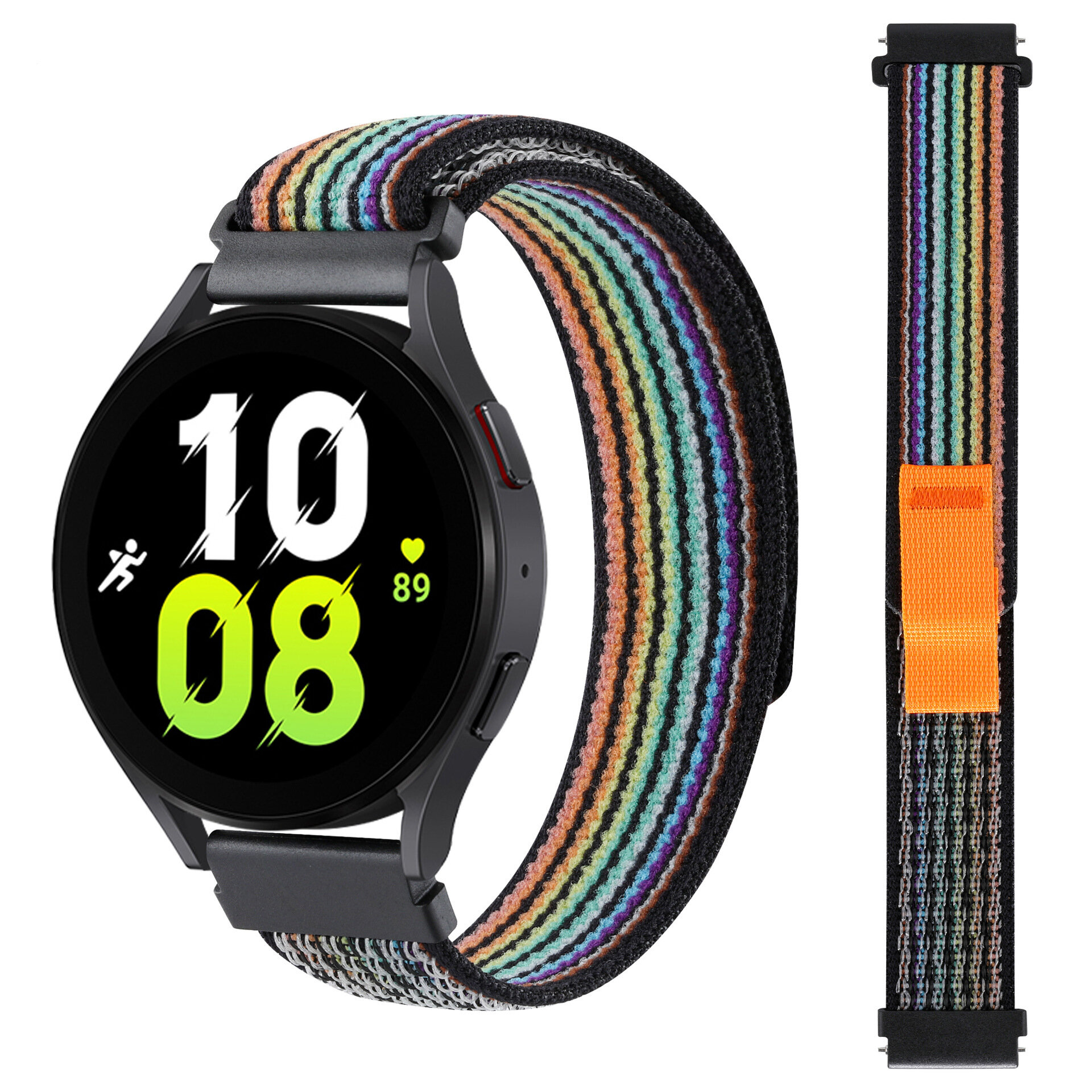 фото Ремешок нейлоновый Trail Loop для часов 20 mm Garmin, Samsung Galaxy Watch, Huawei Watch, Honor, Xiaomi Amazfit, 06 черная радуга