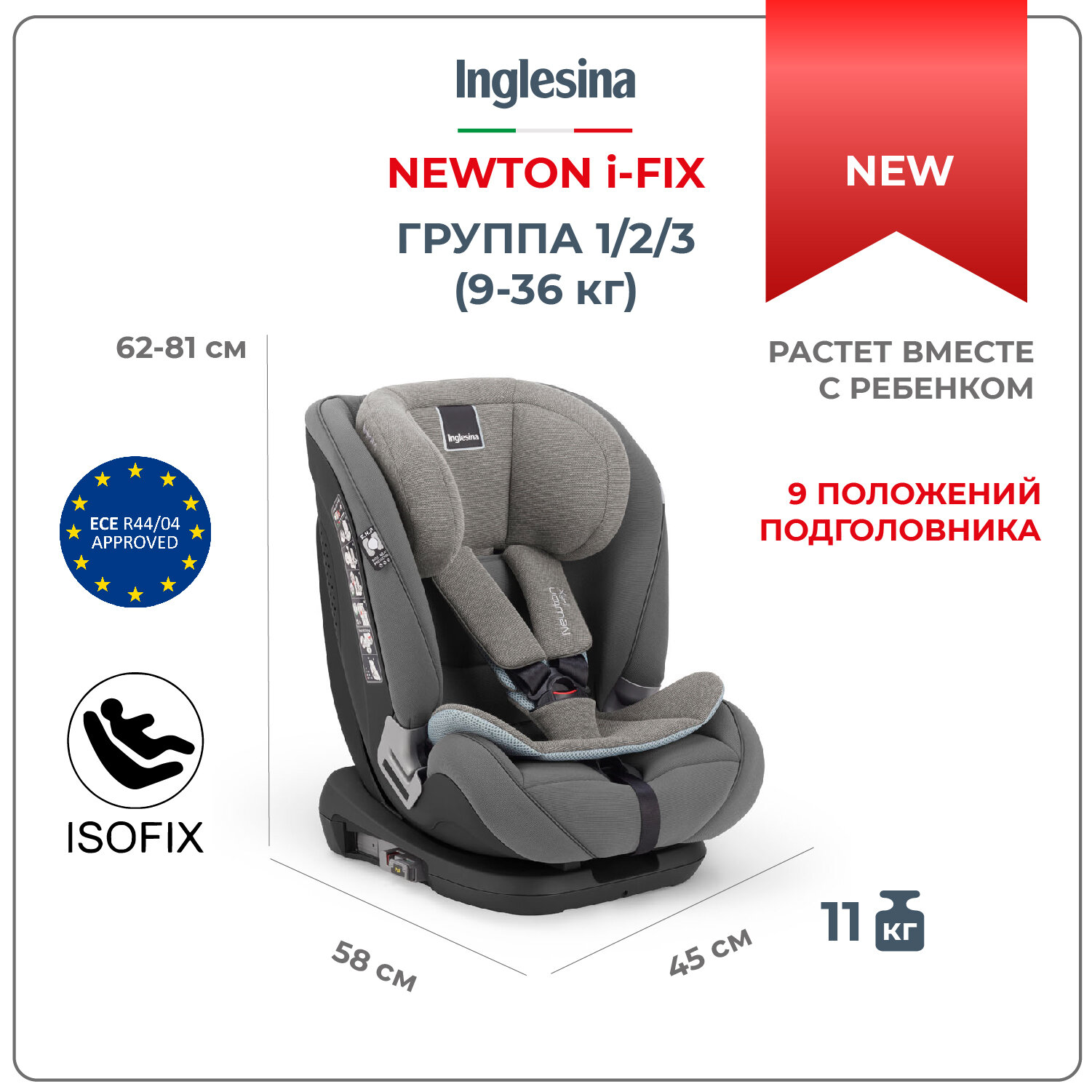 Автокресло Newton I-fix группа 1 2 3 9-36 кг цвет Vulcan Black