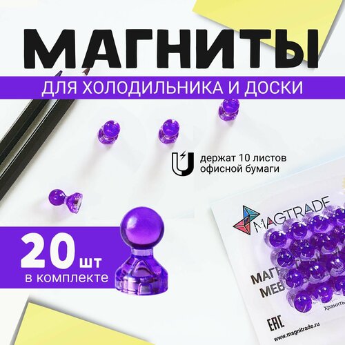 Прозрачный магнит для магнитной доски Пешка Magtrade 15х21 мм, фиолетового, 20 шт.