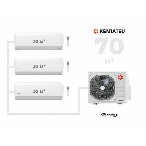 Инверторная мульти сплит-система Kentatsu на 3 комнаты (20 м2 + 20 м2 + 20 м2) K3MRB60HZRN1 + 3*KMGA26HZRN1, комплект, белый