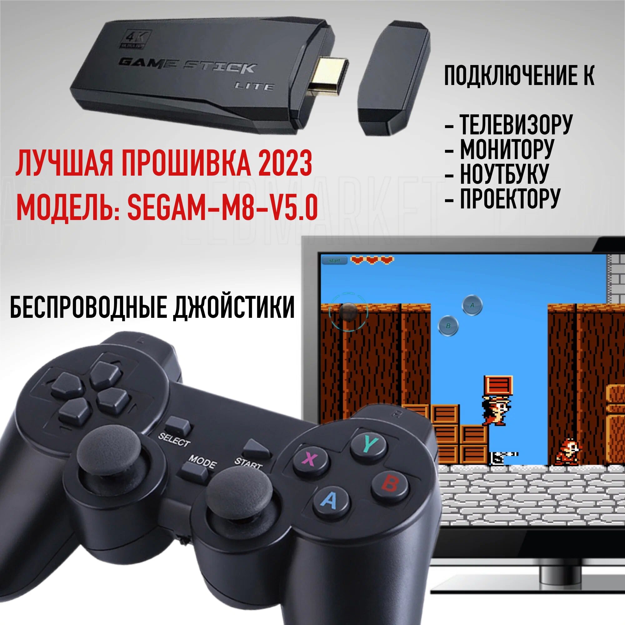 Игровая приставка 15000 игр /портативная игровая/Беспроводная приставка Game Stick Lite 64gb