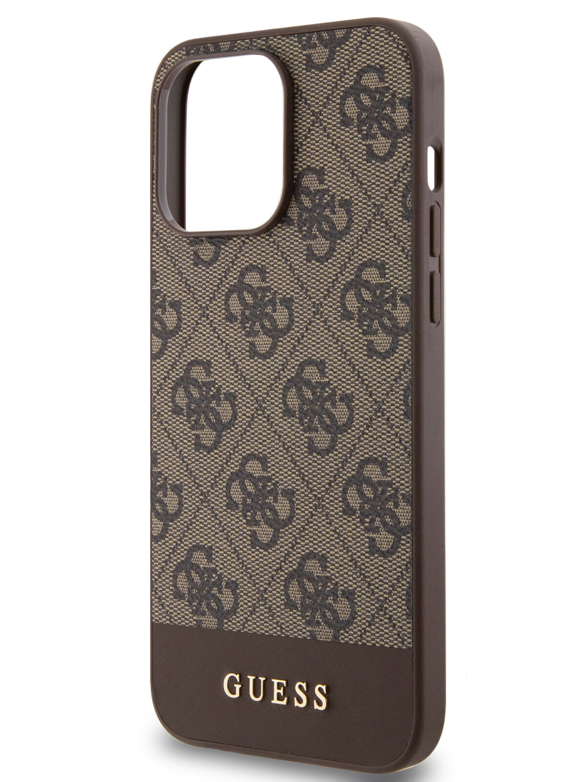 Guess для iPhone 15 Pro чехол PU 4G Bottom stripe Metal logo Hard Brown