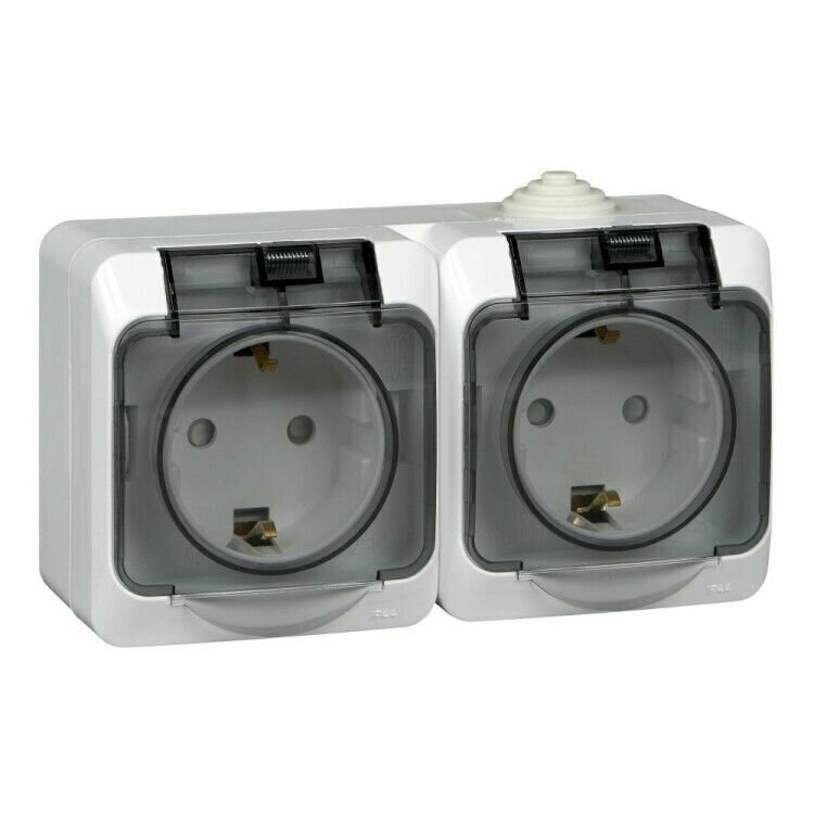 фото Розетка 2-ая откр. уст. с З/К 16А/250В IP44 крышка шторки бел. Этюд