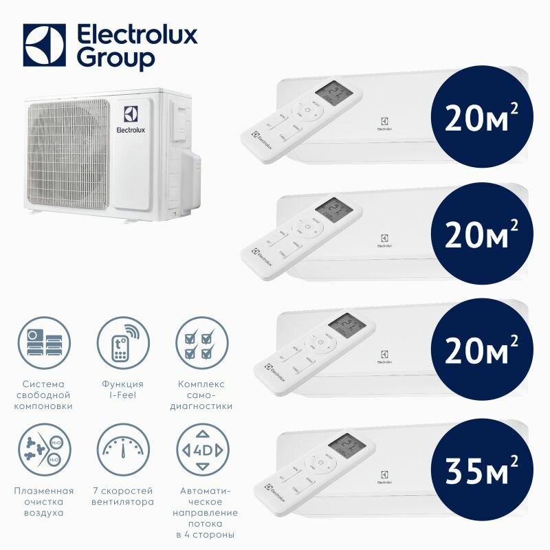 Инверторная мульти сплит система на 3 комнаты Electrolux EACO/I-28 FMI-4 + EACS/I-07*3шт. + EACS/I-12