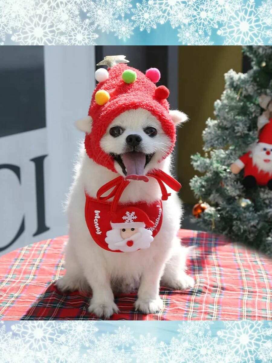 Одежда для собак шапка новогодняя красная L