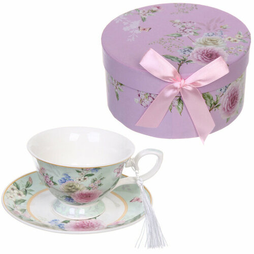 Чайная пара керамическая «Грация» (кружка 220мл+блюдце) в подарочной коробке, салатовая