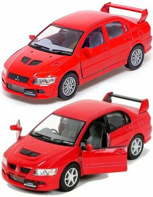 Машинка металлическая Kinsmart 1:36 Mitsubishi Lancer Evolution 7 инерционная, двери открываются. Красный