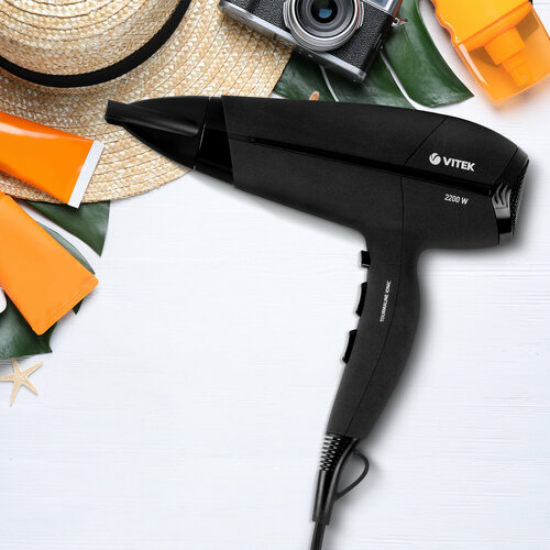 ФЕН для волос 1800-2200ВТ 2 СК 3 темп РЕЖ ХОЛ возд турмалин ионизация съемн фильтр черн VITEK 400300₽