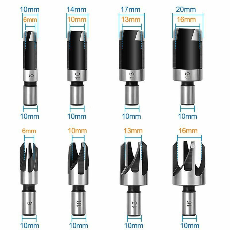 фото Набор сверл пробочников для изготовления пробок и заглушек, хвостовик 10 мм, размеры 6, 10, 13, 16 мм, 8 шт.