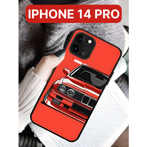 Защитный чехол на айфон 14 про силиконовый противоударный бампер для Apple, чехол на iphone 14 pro, машина, BMW, красный