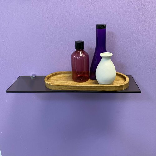 Стеклянная полка прямоугольная коричневая для ванной 45х10 см из стекла бронза 6 мм, 1 штука с креплениями