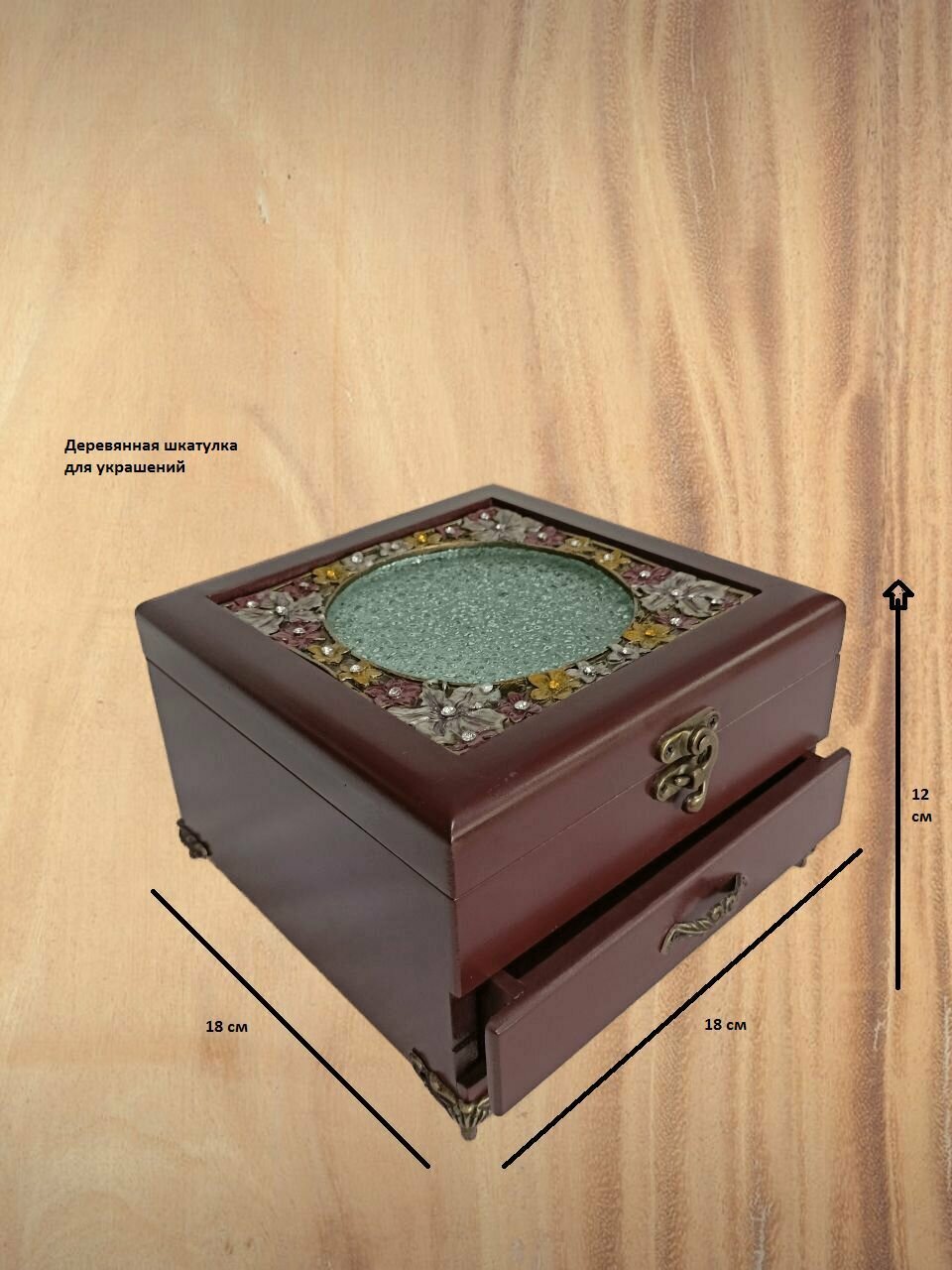 фото Шкатулка для ювелирных изделий деревянная со стеклом 2-х ярусная