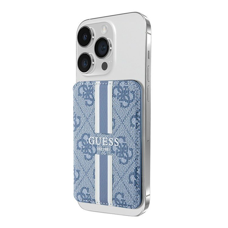 Guess картхолдер для iPhone Wallet Cardslot MagSafe кожа PU с принтом 4G Stripes Blue