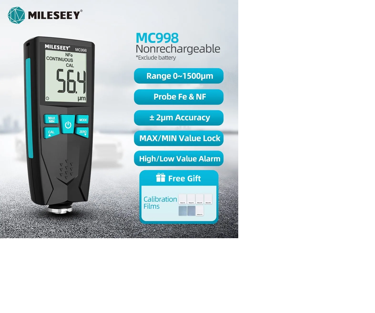 Толщиномер Mileseey MC998 Fe/NFe с поверочными пластинами