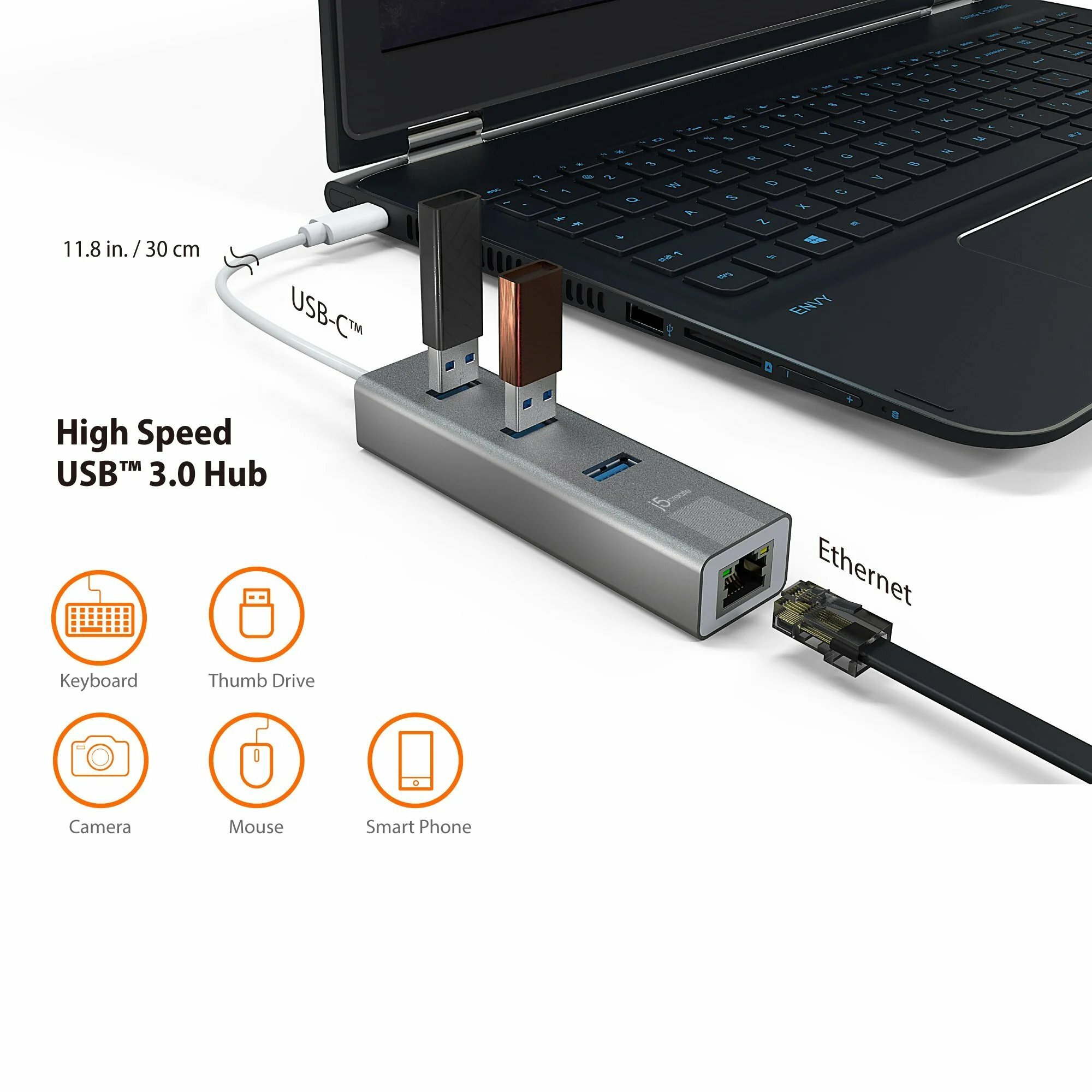 Адаптер j5create Type-C to RJ-45, 3xUSB.3.0, Серый космос JCH474 - фото №10