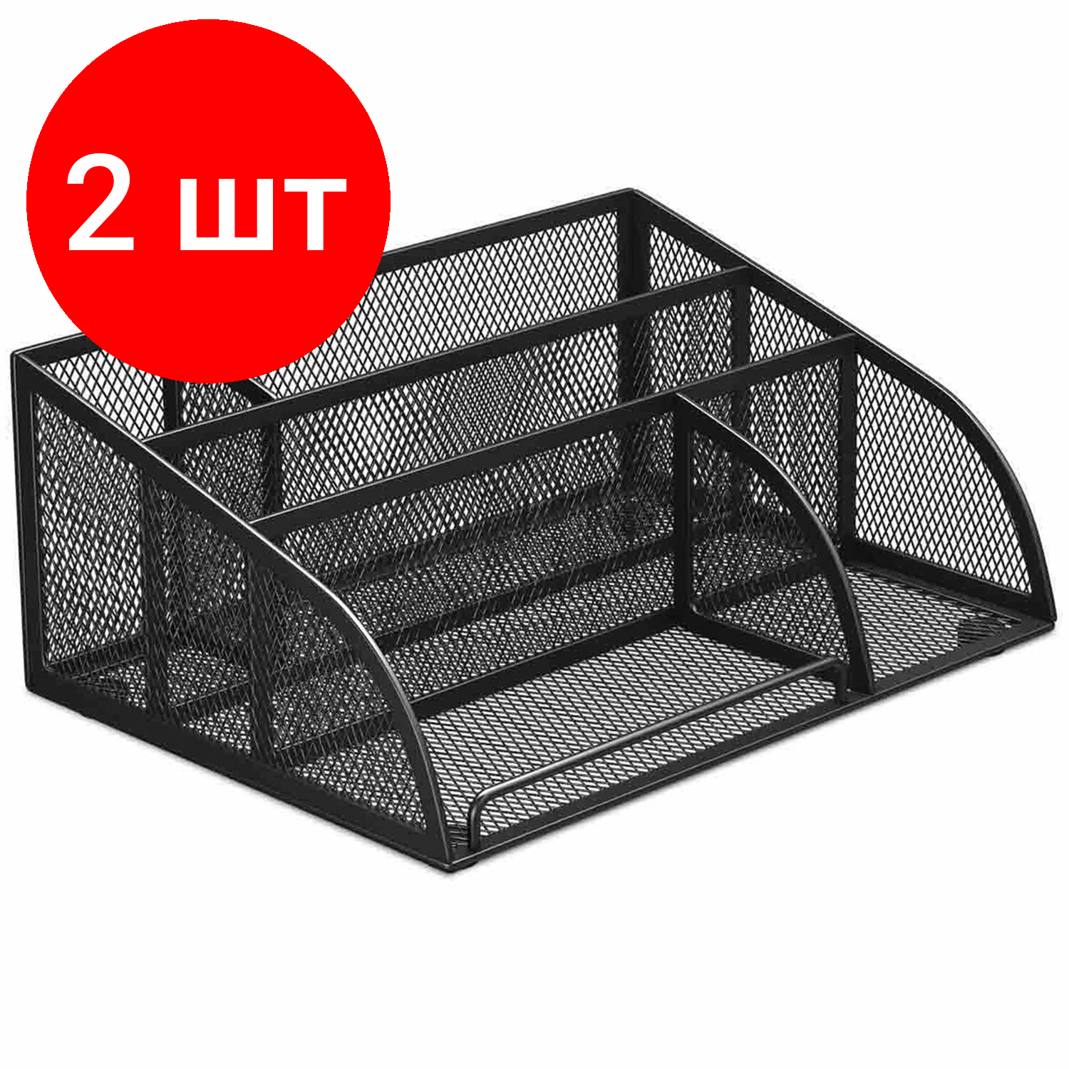 Комплект 2 шт, Подставка-органайзер BRAUBERG "Germanium", 5 секций, 255х180х105мм, металл, черная, 237973