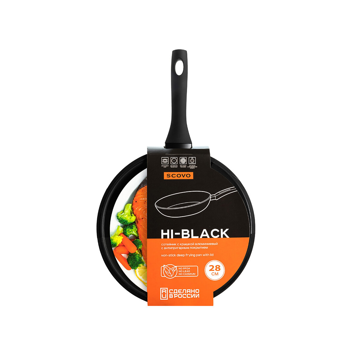 фото Сотейник Scovo Hi-Black, с крышкой, с антипригарным покрытием, 28 см