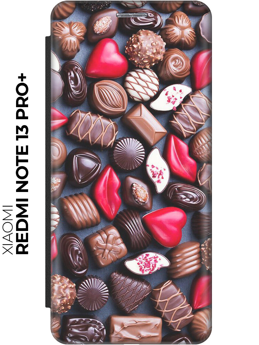 Чехол-книжка на Xiaomi Redmi Note 13 Pro + / Сяоми Редми Ноут 13 Про + с рисунком "Набор шоколада" черный