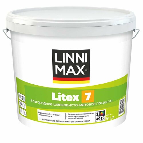 Linnimax Litex 7 Белая краска для стен матовая Литекс 7 База 1, 2,5 л linnimax litex 7 белая краска для стен для внутренних работ литекс 7 база 1 1 25 л