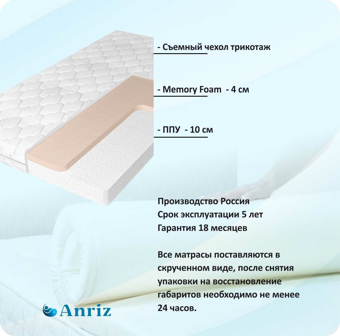 Анатомический матрас Anriz Ролл Мемори 80x200 с эффектом памяти — фото 1