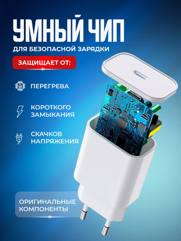 Быстрое сетевое зарядное устройство USB Type-C 25 Вт для iPhone, iPad и Android/Быстрая зарядка 25 Вт/Fast Charge 25W