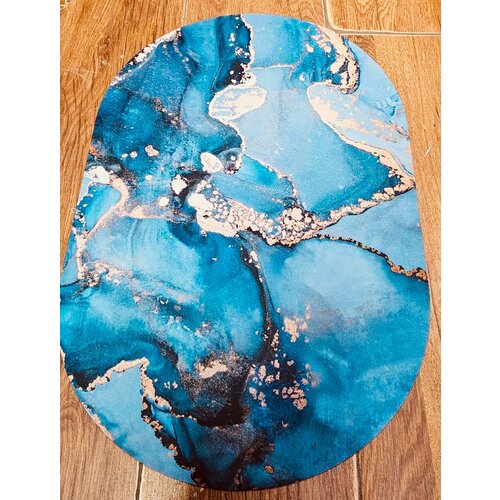 Коврик для ванной противоскользящий быстровпитывающий под мрамор овальный 40*60 см синий