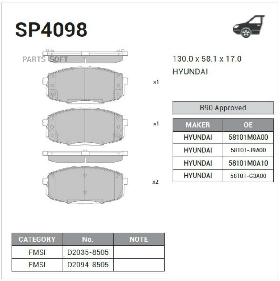 Колодки тормозные дисковые, передние SANGSIN BRAKE SP4098 | цена за 1 шт