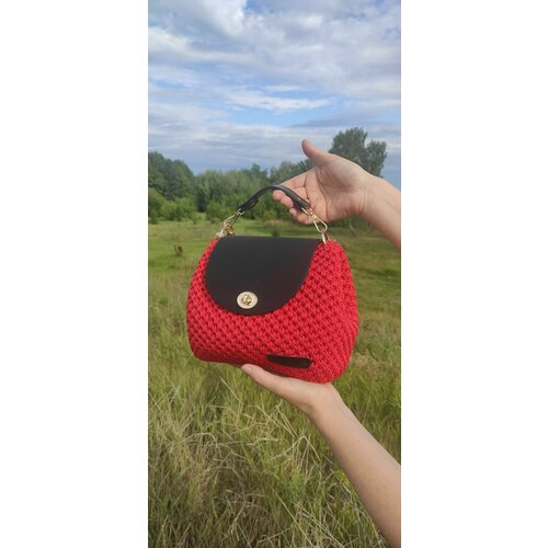 фото Сумка кросс-боди , фактура вязаная, красный нет бренда
