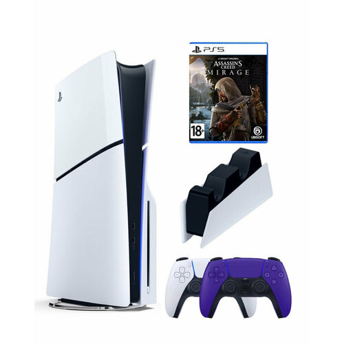 Приставка Sony Playstation 5 slim 1 Tb+2-ой геймпад(пурпурный)+зарядное+Assassins Mirage игровая консоль sony playstation 5 slim blue ray 1tb white cfi 2000a