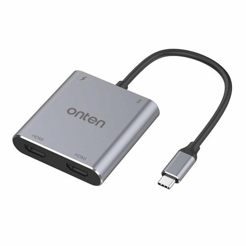 Адаптер переходник конвертер с Type-C USB на 2xHDMI 4K + USB + PD3.0 4в1 серый