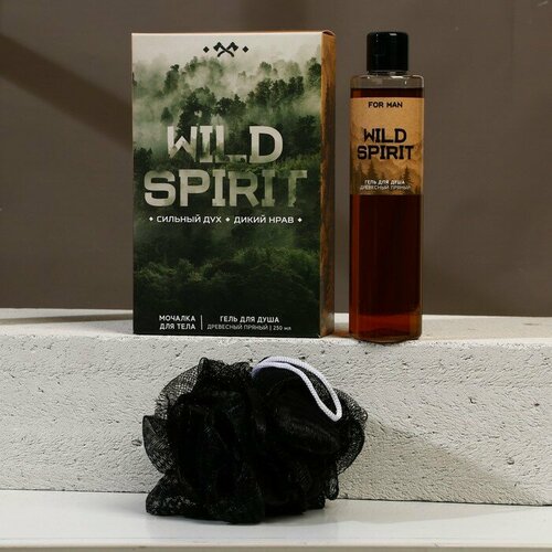 Подарочный набор косметики «WILD SPIRIT», гель для душа, 250 мл и мочалка для тела, HARD LINE