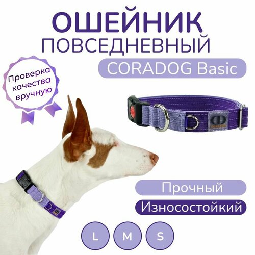 Ошейник повседневный, CORADOG Basic, для средних и крупных собак, сиреневый фиолетовый, размер L 42-65 см