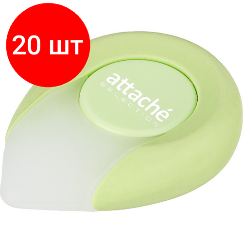 Комплект 20 штук, Ластик Attache Selection 2-в-1 с пластиковым держателем, зелёный