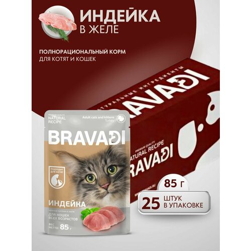 BRAVADI шоубокс нежные кусочки с индейкой в желе для кошек и котят 25шт