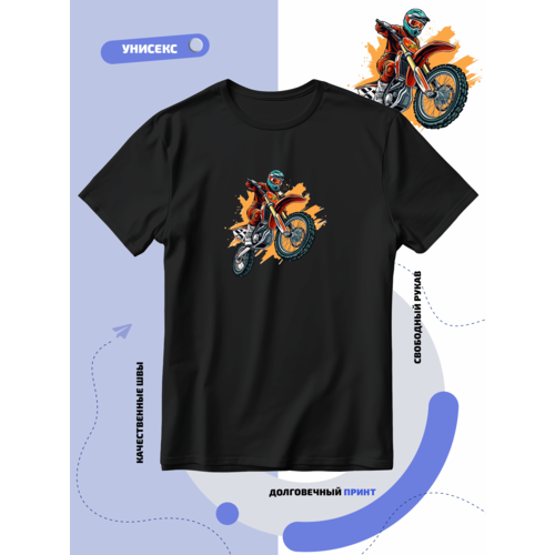 фото Футболка мотокросс мотоцикл гонщик на ярком фоне, размер xl, черный smail-p
