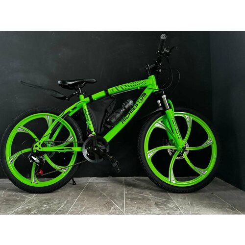 Велосипед горный RICHIESTO 24 колёса Алюминиевые кованные литые диски Спортивный салатовый 2650000₽