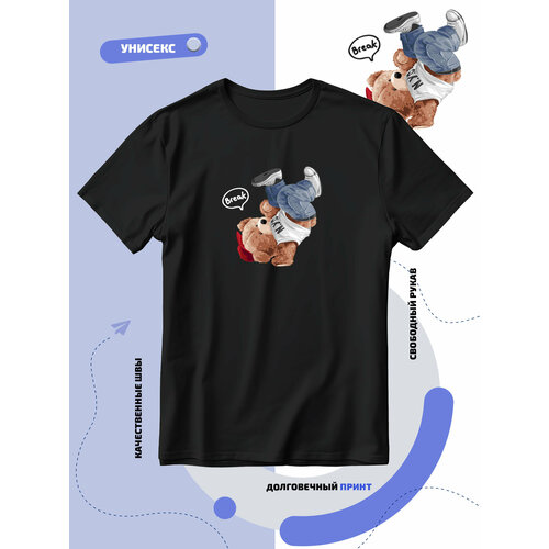 фото Футболка медведь в бейсболке и майке танцует breakdance, размер 8xl, черный smail-p